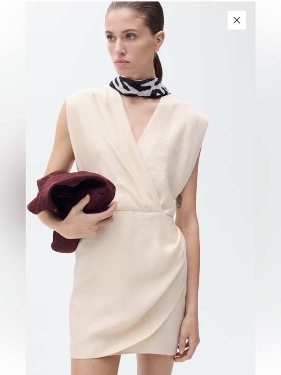 Mango Dresses & Skirts - Mango Cream Sleeveless Wrap Mini Dress